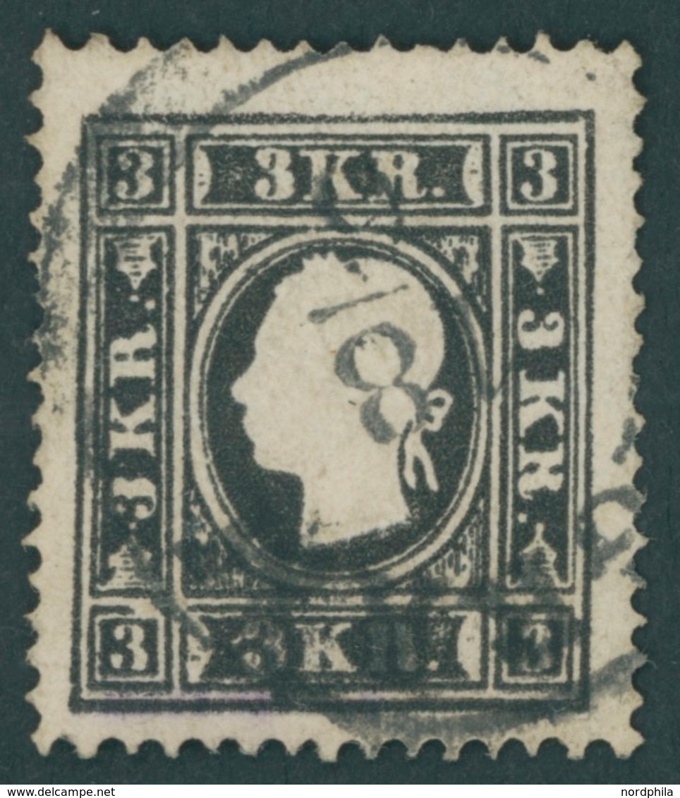 ÖSTERREICH BIS 1867 11II O, 1859, 3 Kr. Schwarz, Type II, K2 (A)GRAM, Pracht, Fotobefund Dr. Ferchenbauer, Mi. 250.- - Usados