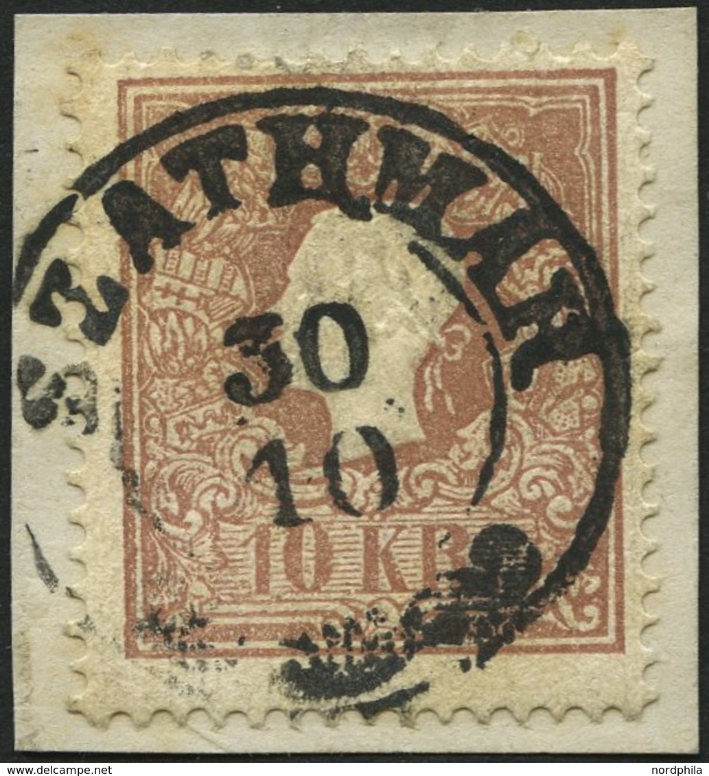 ÖSTERREICH 14Ia BrfStk, 1858, 10 Kr. Braun, Type I, Ungarischer K2 SZATHMAR, Kabinettbriefstück - Usados