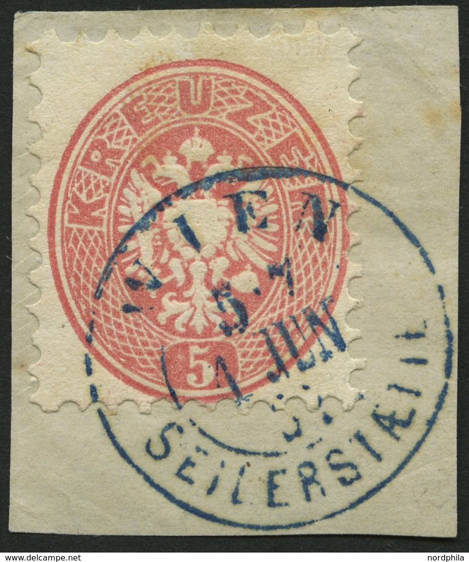 ÖSTERREICH 32 BrfStk, 1863, 5 Kr. Rosa, Mit Bogen-Wz., Blauer K2 WIEN SEILERSTAETTE, Kabinettbriefstück, Gepr. Dr. Ferch - Used Stamps