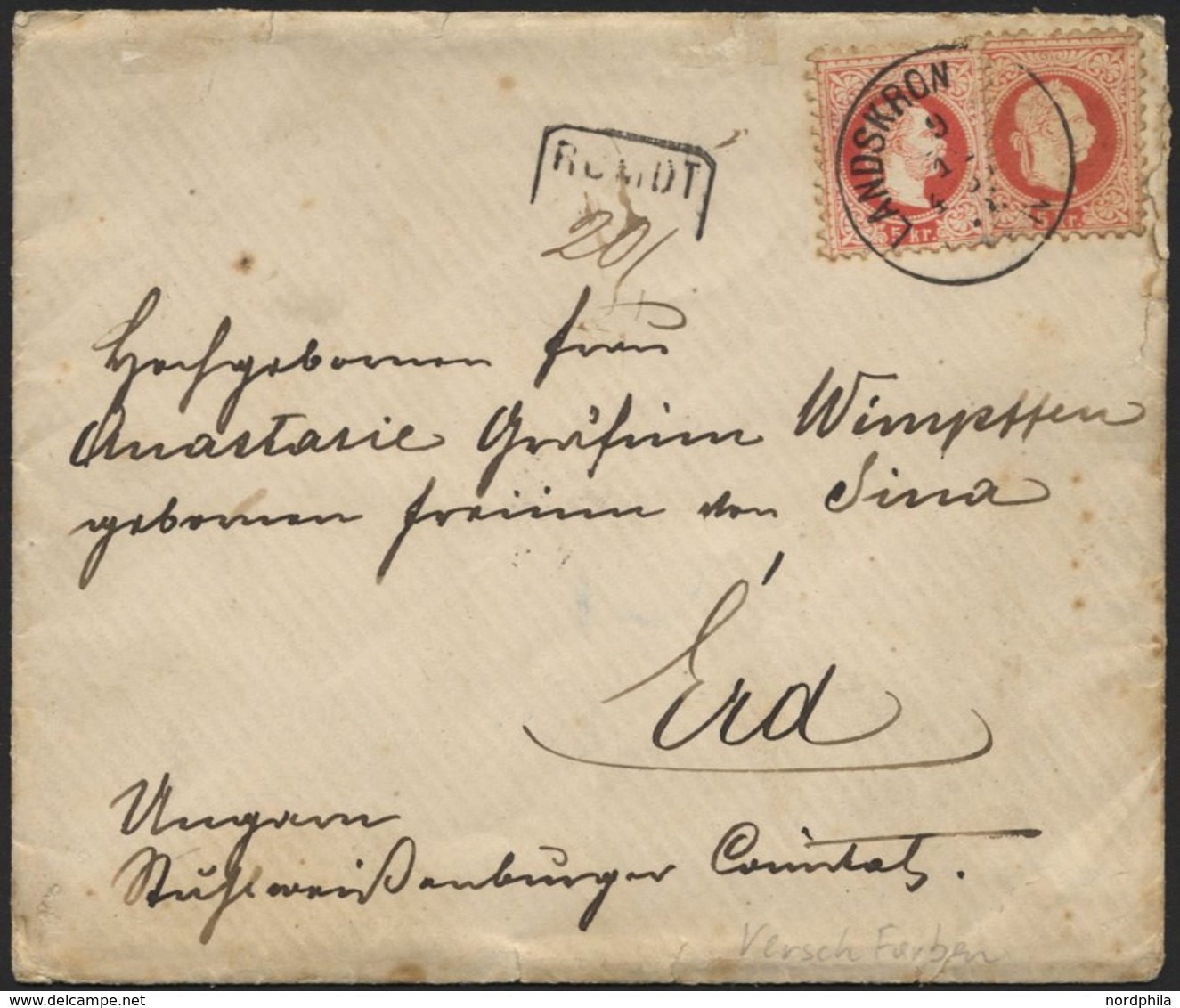 ÖSTERREICH 37II BRIEF, 1878, 5 Kr. Rot, Feiner Druck, 4x (dabei Ein Paar Rückseitig) Auf Reco-Brief Von LANDSKRON Nach E - Used Stamps