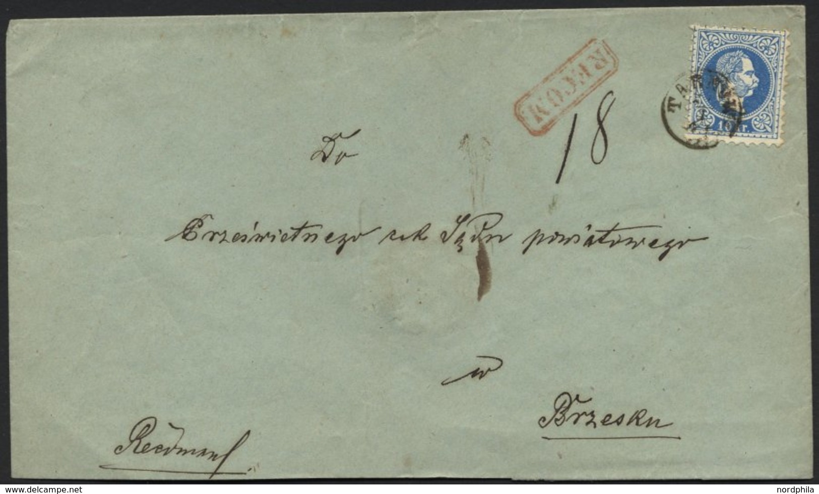 ÖSTERREICH 38I BRIEF, 1867, 10 Kr. Blau, Grober Druck, 2x (vorder- Und Rückseitig) Auf Brief Von TARNOW (Fingerhutstempe - Usati