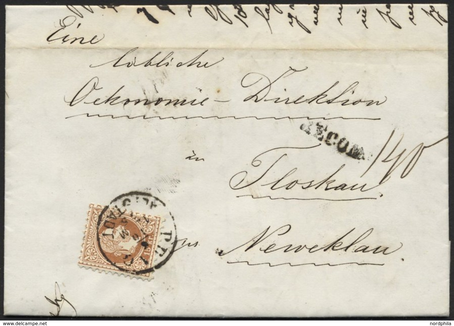 ÖSTERREICH 39IIc BRIEF, 1875, 15 Kr. Rötlichbraun, Feiner Druck, Auf Reco-Brief Von PRAG Nach Neweklau, Pracht - Oblitérés