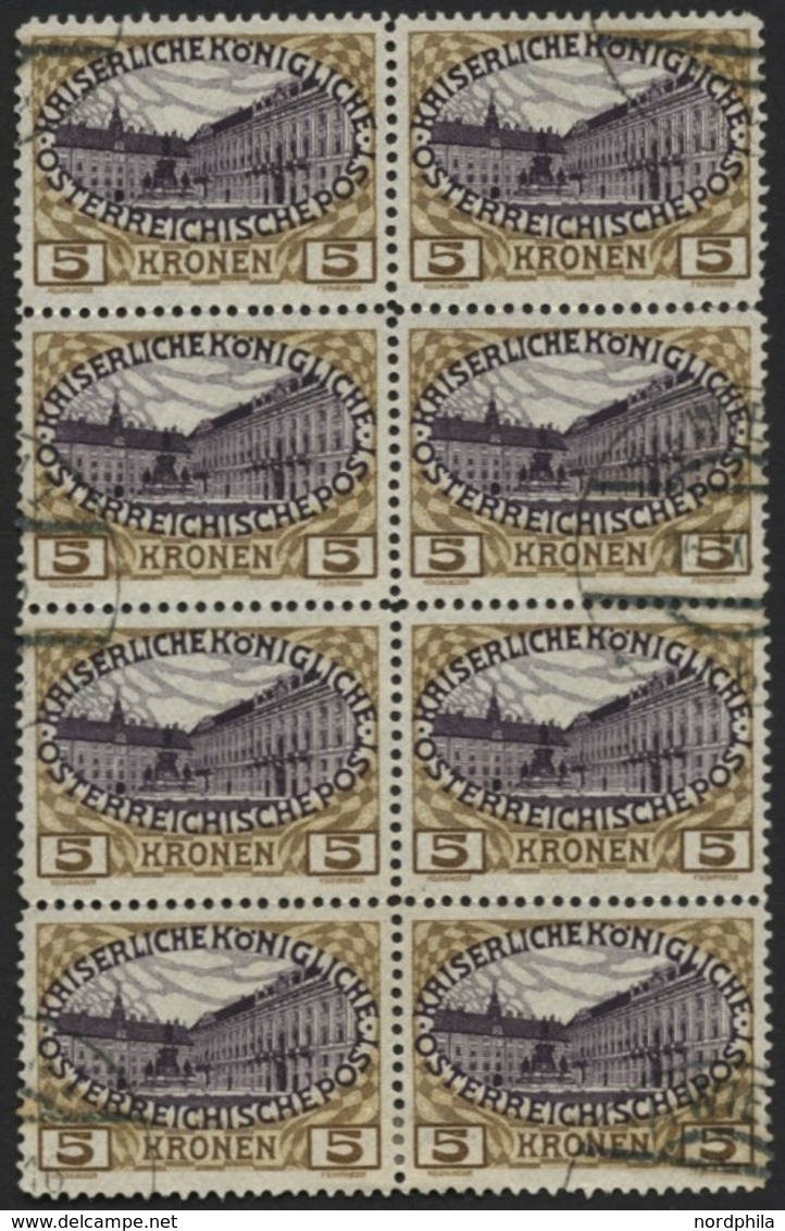 ÖSTERREICH 155 O, 1908, 5 Kr. Regierungsjubiläum Im Achterblock, Pracht, R! - Oblitérés