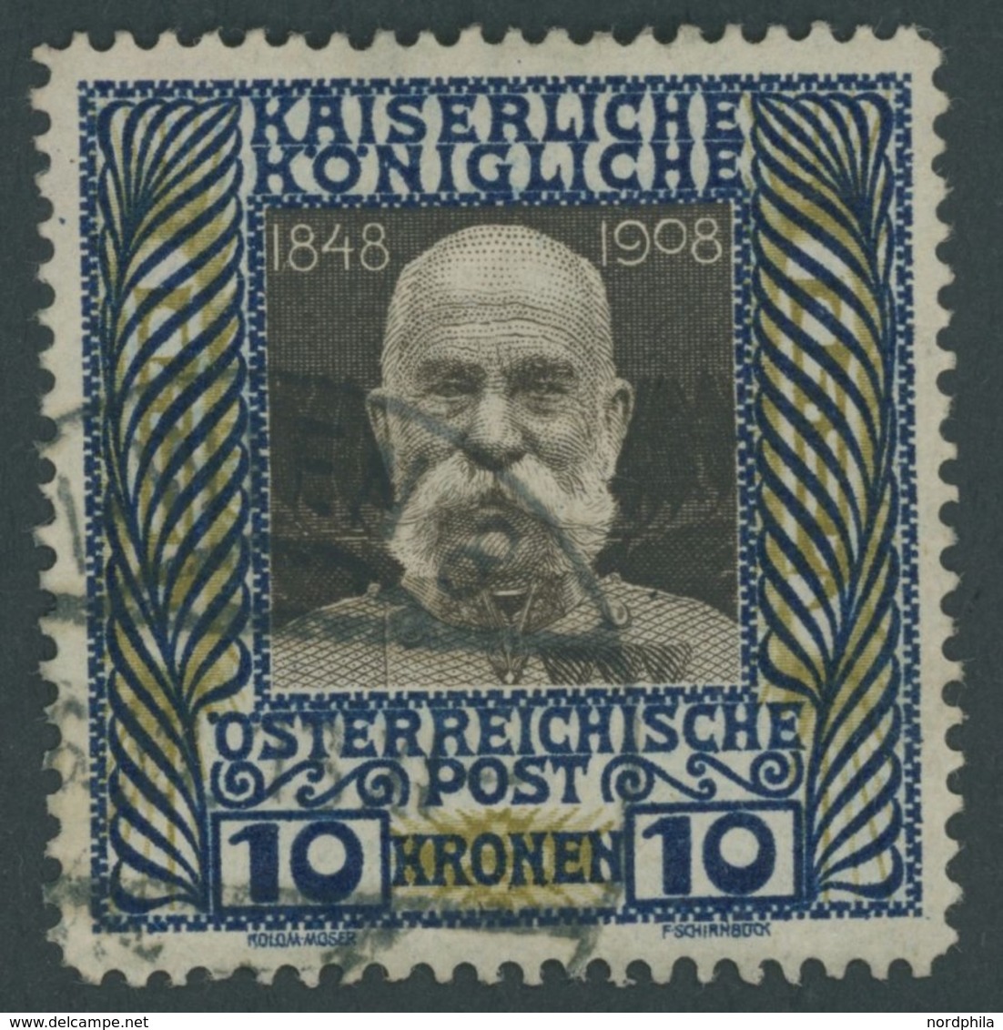 ÖSTERREICH 156 O, 1908, 10 Kr. Regierungsjubiläum, Pracht, Mi. 100.- - Oblitérés