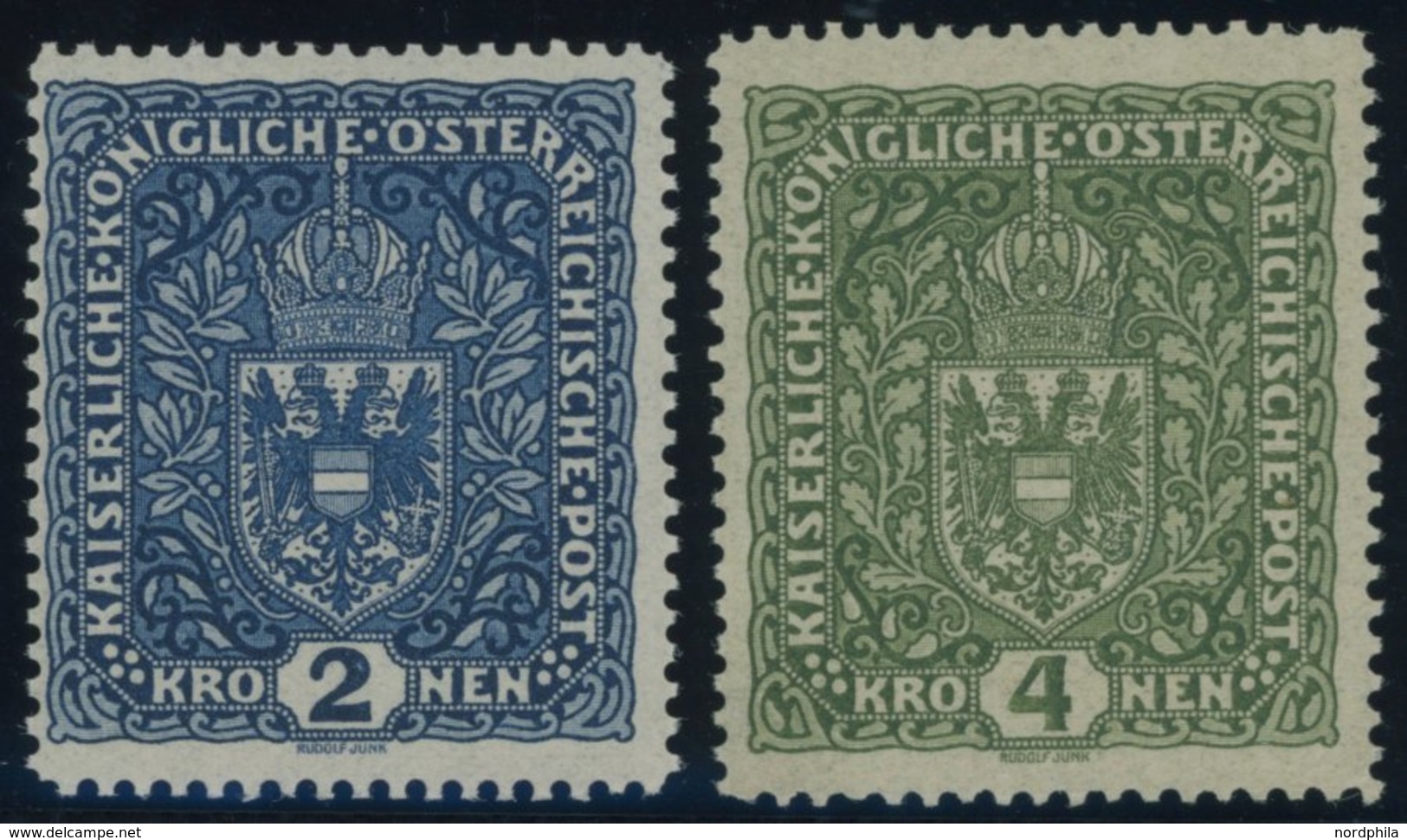 ÖSTERREICH 1867-1918 200,202II **, 1916, 2 Kr. Schwarzviolettultramarin Und 4 Kr. Schwärzlicholivgrün, Type II, 2 Postfr - Gebruikt