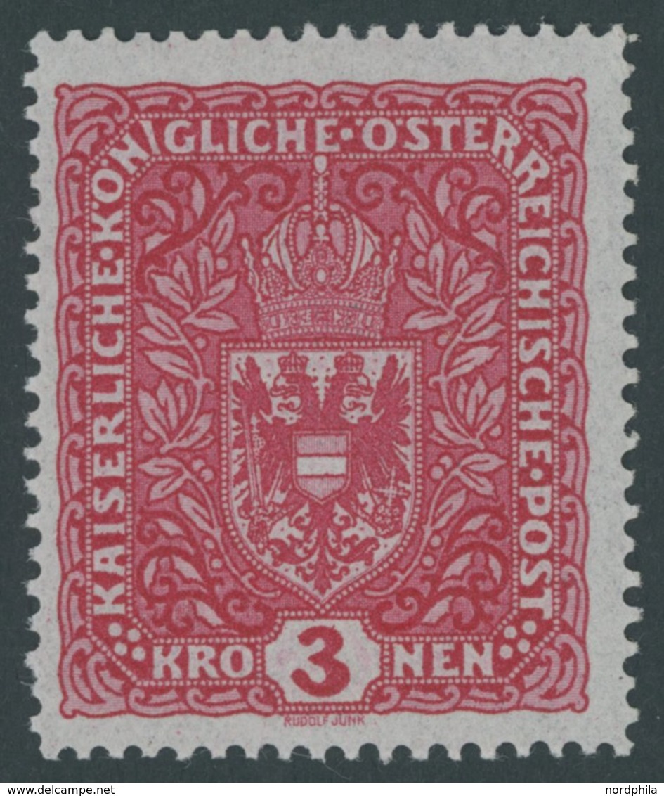 ÖSTERREICH 1867-1918 205Iz **, 1917, 3 Kr. Dunkellilarot, Type I, Graues Papier, Postfrisch, Pracht, Mi. 160.- - Oblitérés