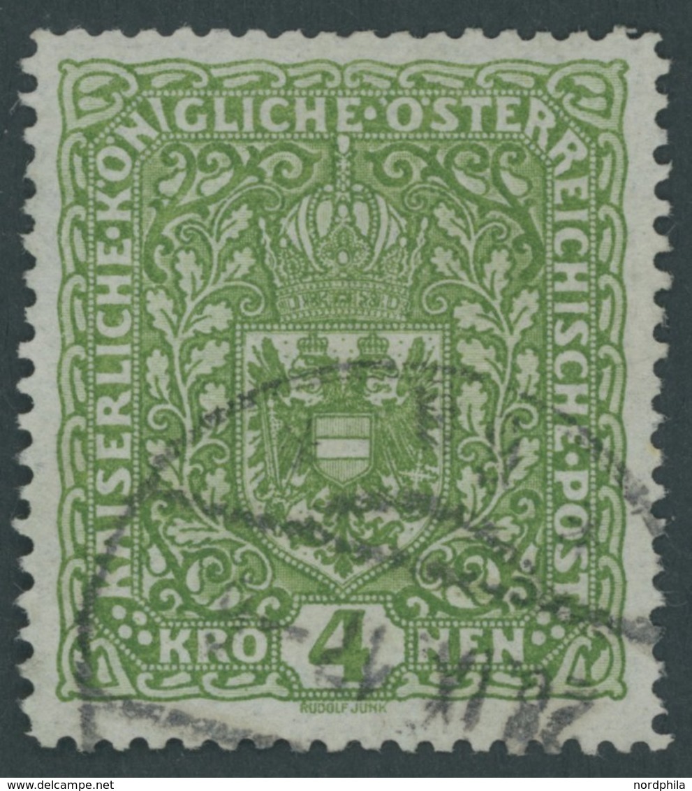 ÖSTERREICH 1867-1918 206II O, 1917, 4 Kr. Dunkelgelblichgrün, Type II, Pracht, Mi. 80.- - Used Stamps