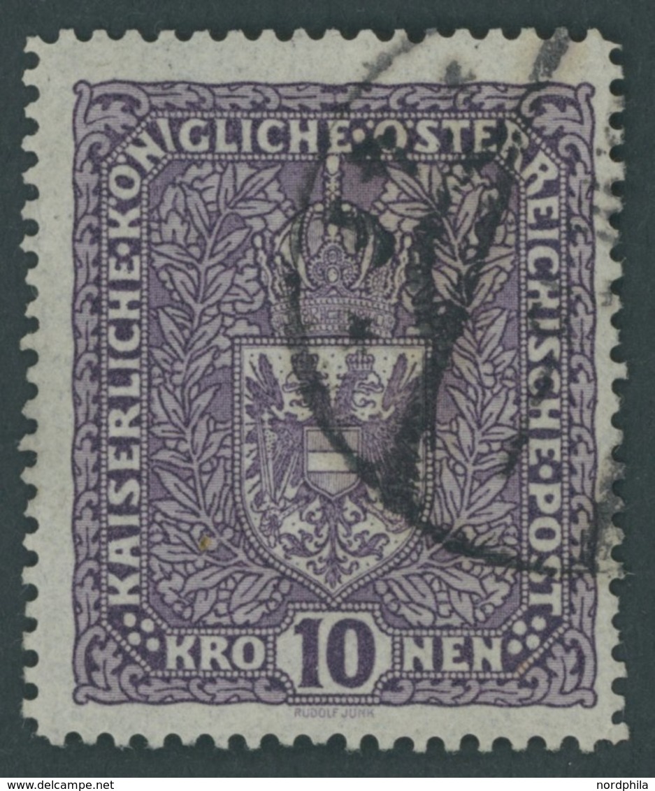 ÖSTERREICH 1867-1918 207Iz O, 1017, 10 Kr. Schwärzlichbraunviolett, Type I, Graues Papier, Postfrisch, Pracht, Mi. 140.- - Gebruikt