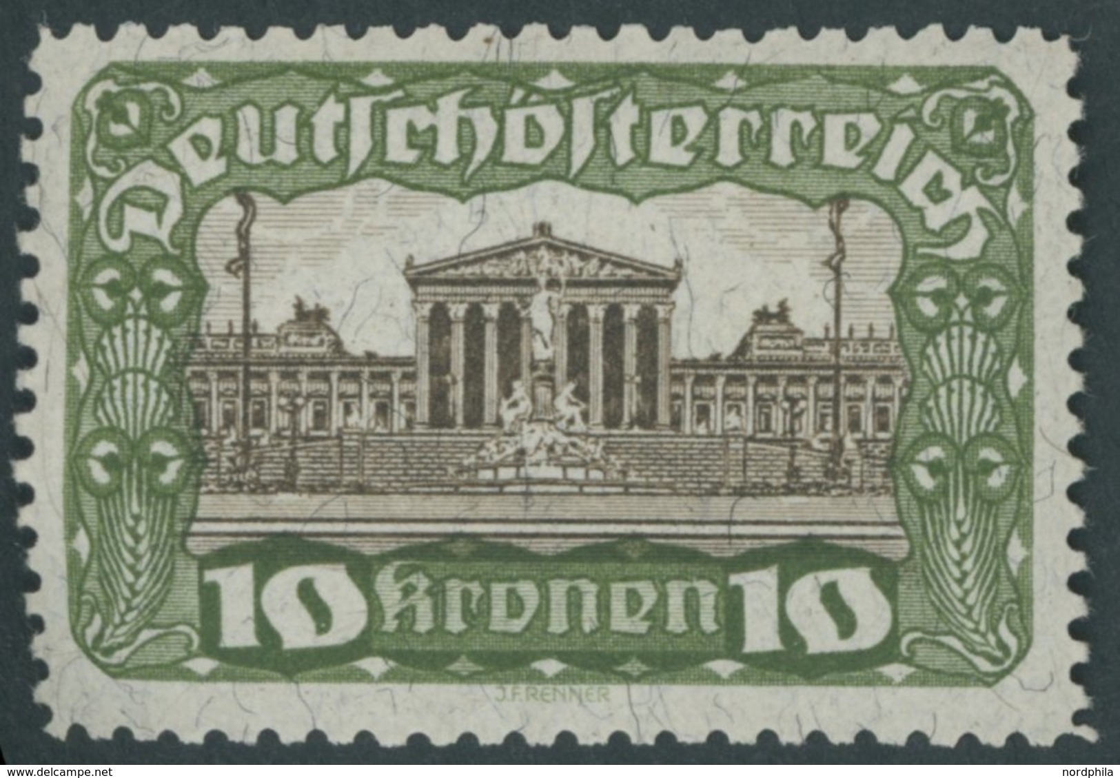 ÖSTERREICH 1918-1938 290C **, 1919, 10 Kr. Schwarzgrünlicholiv/schwarzsiena, Gezähnt L 111/2:121/2, Postfrisch, Pracht,  - Other & Unclassified