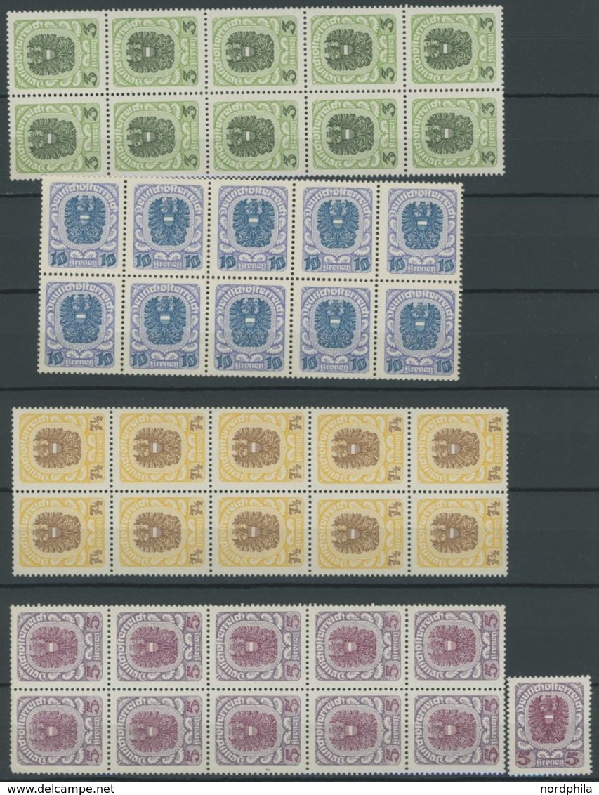 ÖSTERREICH 1918-1938 312-20 **, 1920/1, Wappen, 10 Postfrische Sätze In Bogenteilen, Pracht, Mi. 100.- - Autres & Non Classés