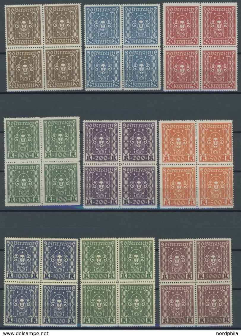 ÖSTERREICH 1918-1938 398-408A VB **, 1922, Frauenkopf, Gezähnt L 121/2, In Postfrischen Viererblocks (11 Werte), 25 Kr.  - Andere & Zonder Classificatie