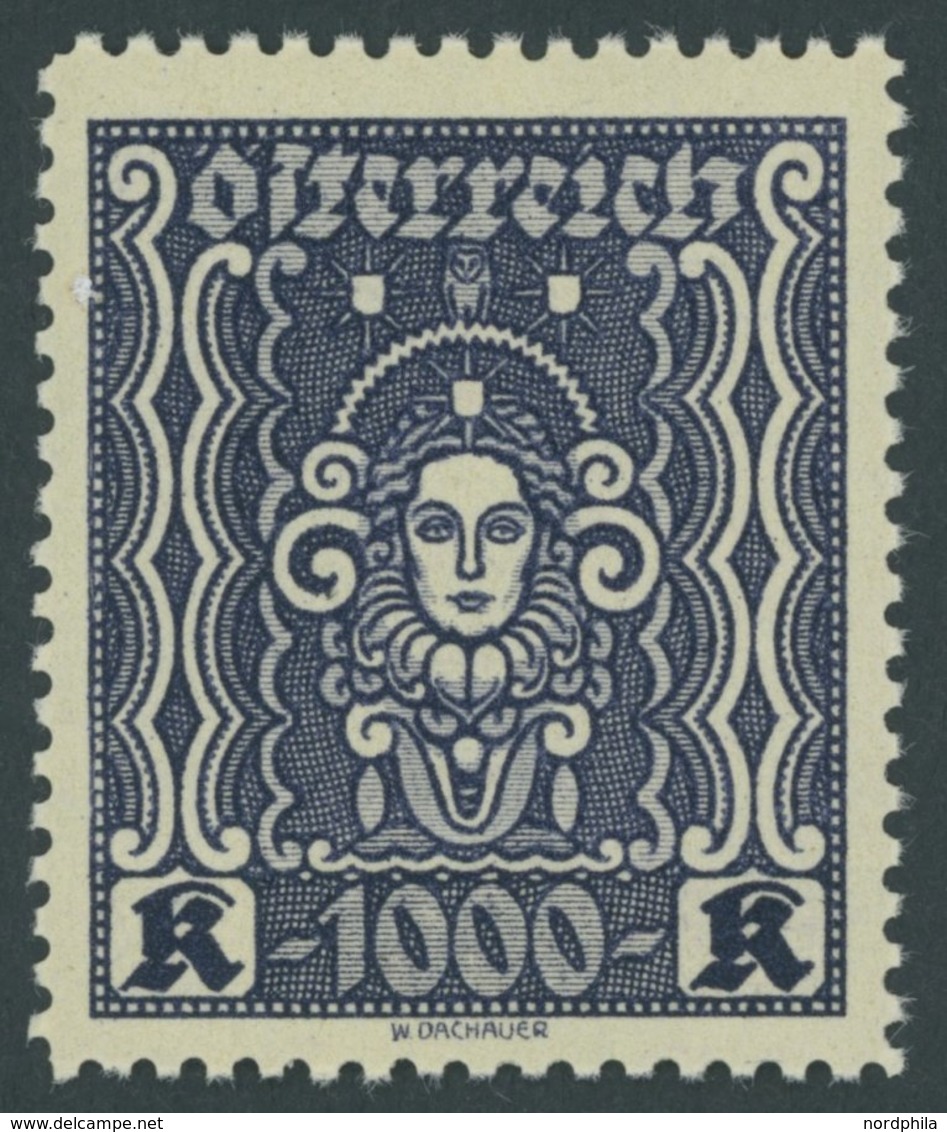 ÖSTERREICH 1918-1938 404B **, 1922, 1000 Kr. Schwarzblauviolett, Gezähnt L 111/2, Postfrisch, Pracht, Mi. 600.- - Other & Unclassified