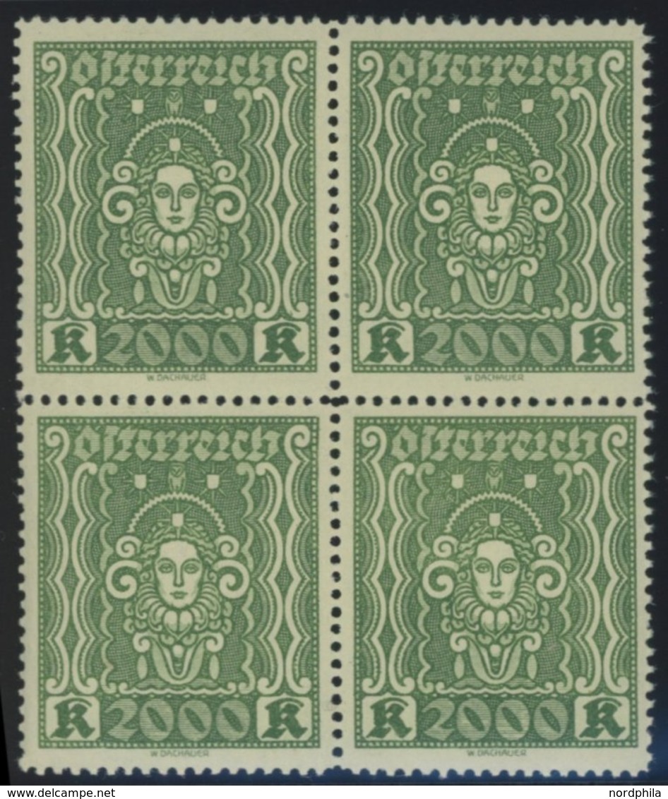 ÖSTERREICH 1918-1938 405AIb VB **, 1922, 2000 Kr. Schwarzgelblichgrün, Gezähnt L 121/2, Im Viererblock, Postfrsich, Prac - Autres & Non Classés