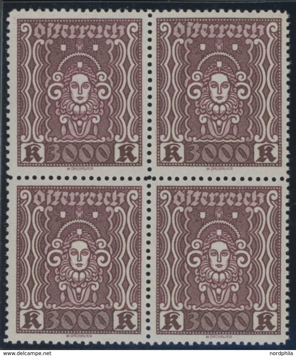 ÖSTERREICH 1918-1938 406AI VB **, 1923, 3000 Kr. Dunkelbraunkarmin, Gezähnt L 121/2, Im Viererblock, Postfrisch Pracht,  - Andere & Zonder Classificatie