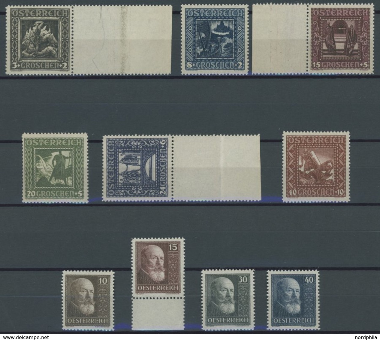 ÖSTERREICH 1918-1938 488-97 **, 1926/8, Nibelungensage Und 10 Jahre Republik, 2 Postfrische Prachtsätze, Mi. 90.- - Other & Unclassified