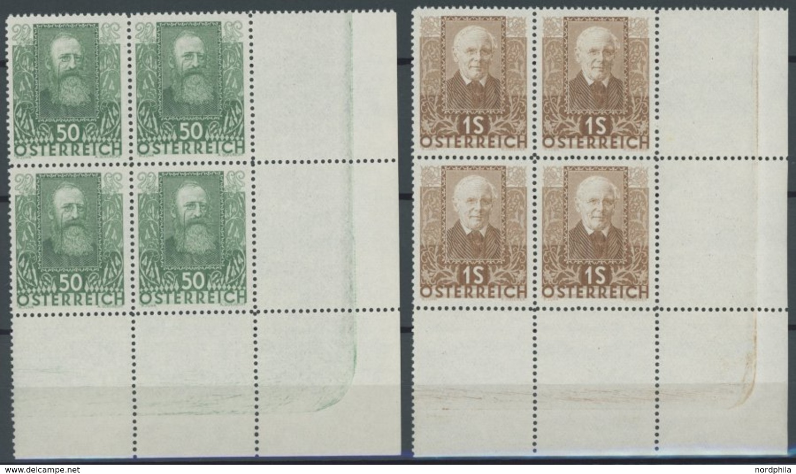 ÖSTERREICH 1918-1938 524-29 VB **, 1931, Dichter In Postfrischen Viererblocks, Alle Aus Der Rechten Unteren Bogenecke, P - Andere & Zonder Classificatie