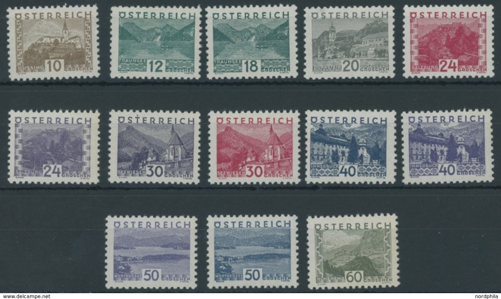 ÖSTERREICH 1918-1938 530-42 **, 1932, 10 - 60 G. Landschaften, 13 Postfrische Prachtwerte, Mi. 820.- - Other & Unclassified