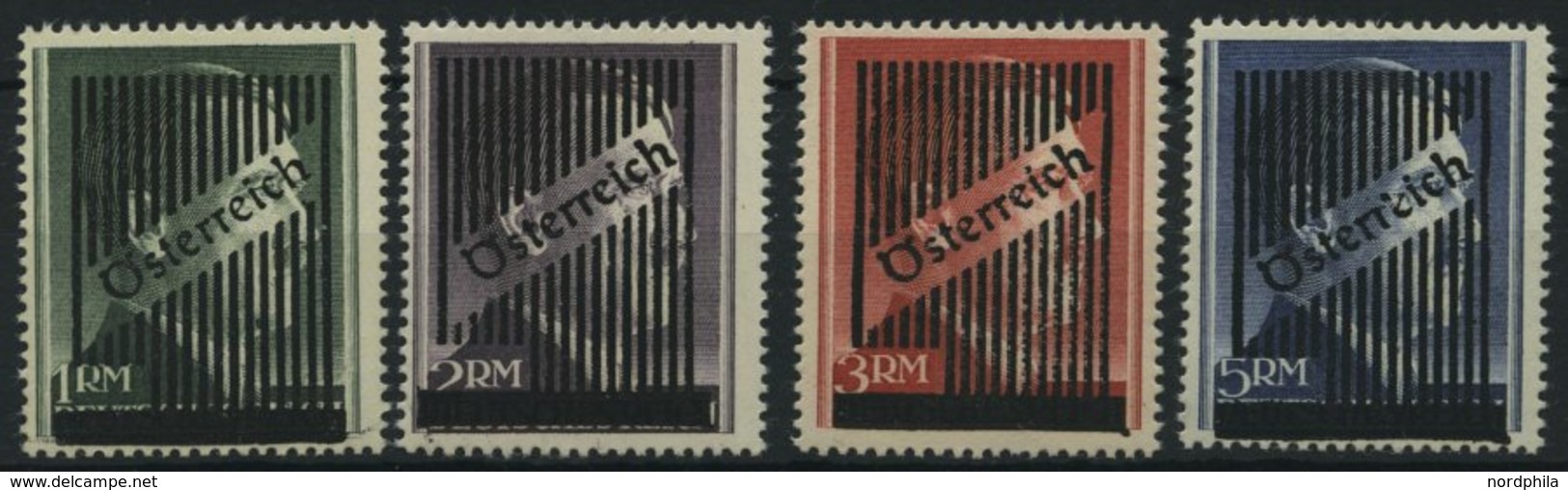 ÖSTERREICH Va-d **, 1945, Nicht Ausgegeben: 1 - 5 RM Gitteraufdruck, Prachtsatz, Signiert Müller-Basel, Mi. 240.- - Otros & Sin Clasificación