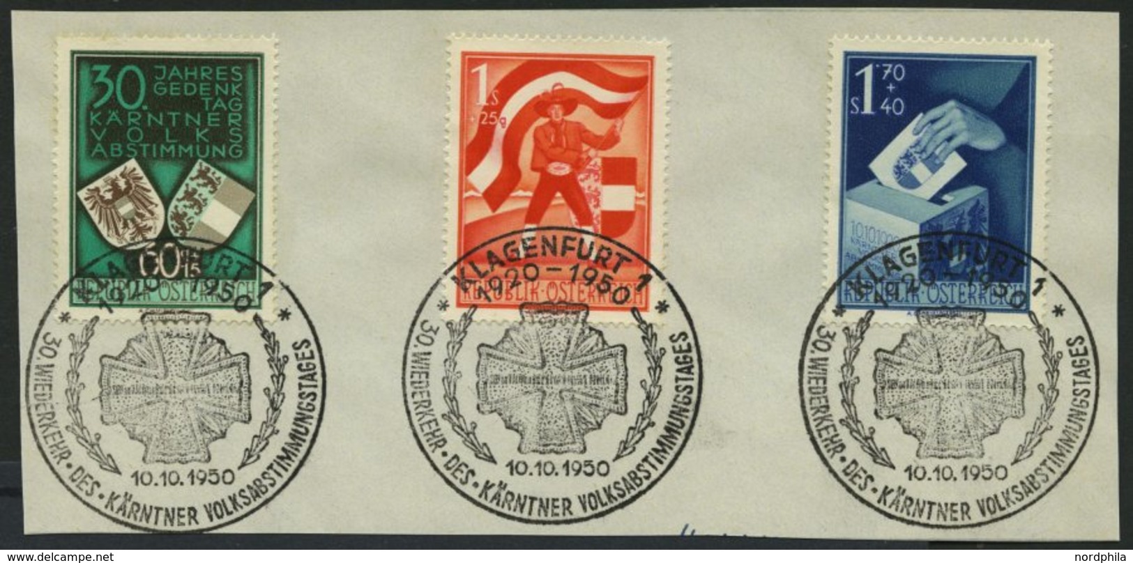 ÖSTERREICH 952-54 BrfStk, 1950, Volksabstimmung Auf Briefstücken Mit Ersttags-Sonderstempeln, Prachtsatz - Oblitérés