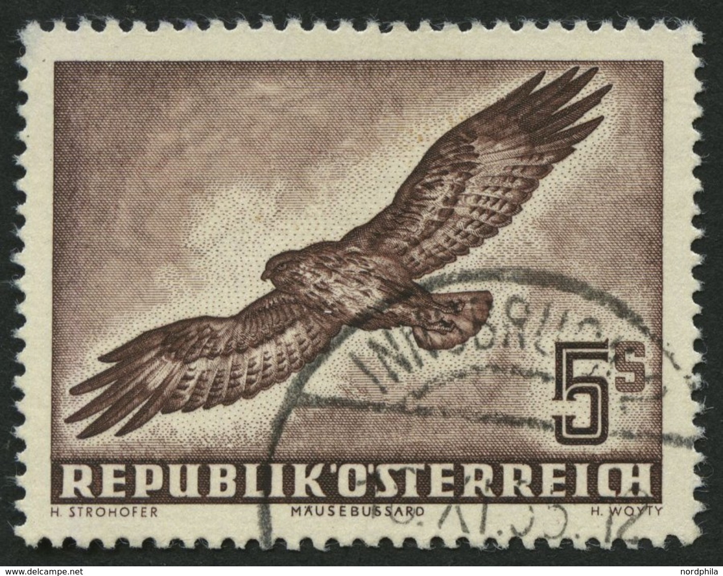 ÖSTERREICH 986 O, 1953, 5 S. Vögel, Pracht, Mi. 120.- - Gebruikt