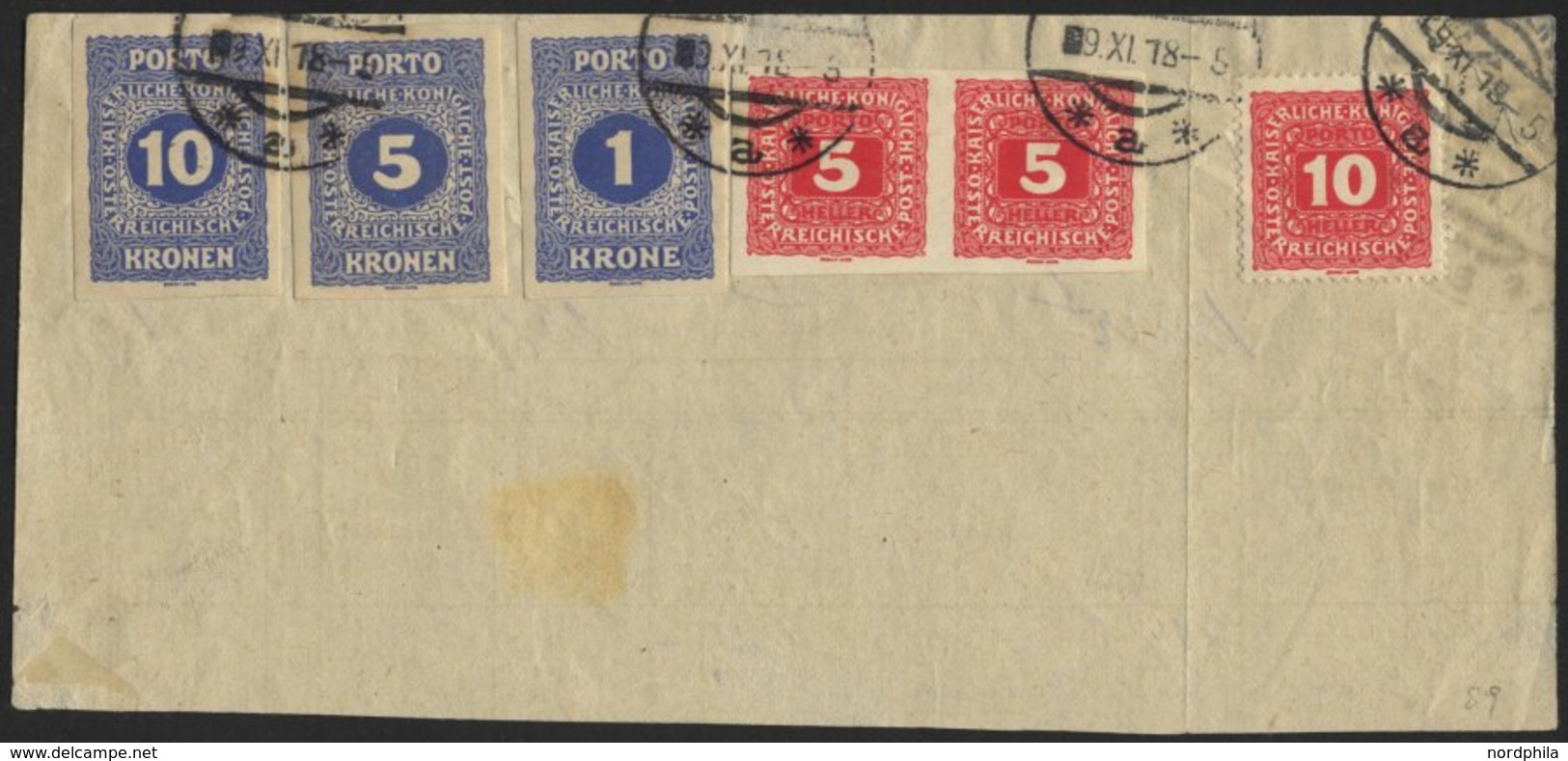 PORTOMARKEN P 47,55-57U BrfStk, 1918, 5 H. Dunkelrosa Im Waagerechten Paar Und 1 - 10 Kr., Alle Ungezähnt!, Mit 10 H. Zu - Impuestos