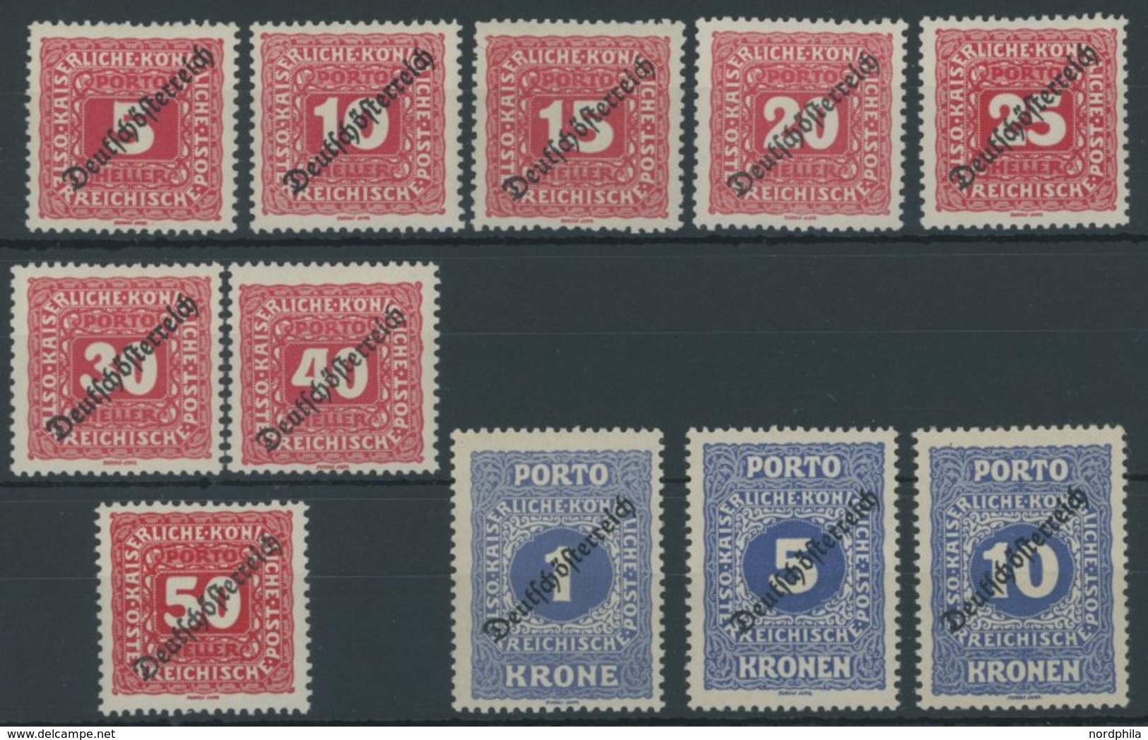 PORTOMARKEN P 64-74 **, 1919, Deutsch-Österreich, Postfrischer Prachtsatz, Mi. 200.- - Strafport