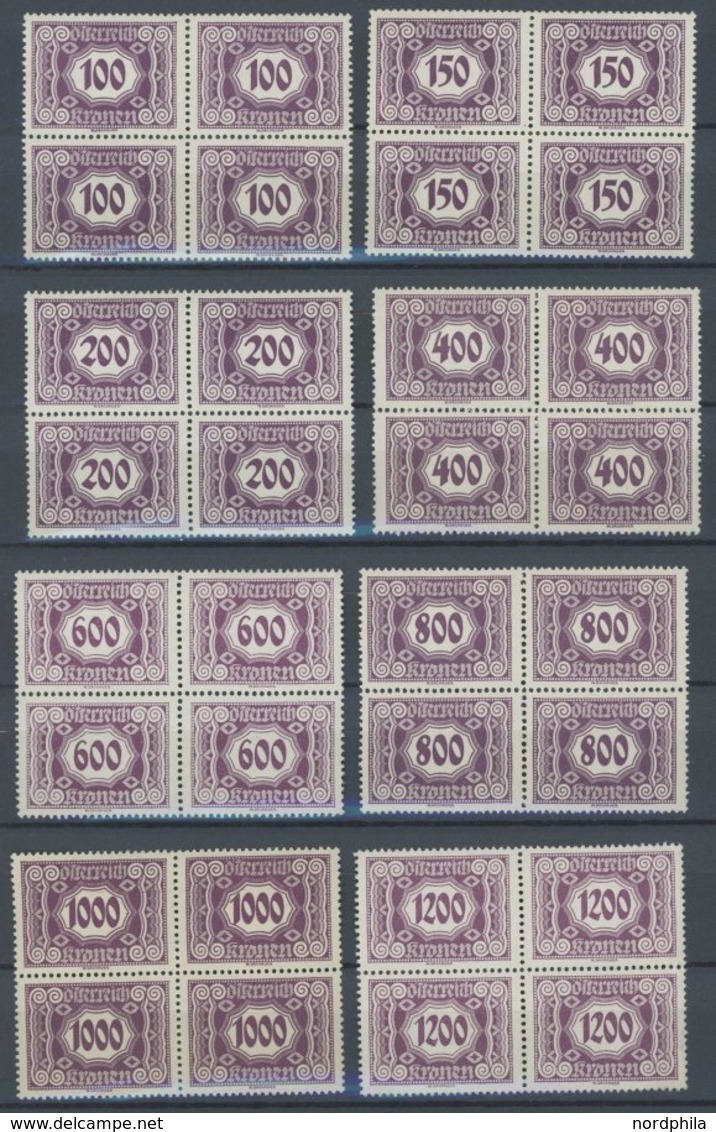 PORTOMARKEN P 118-31 VB **, 1922, 100 - 6000 Kr. Schwärzlichgraulila In Postfrischen Viererblocks, Pracht, Mi. (500.-) - Taxe