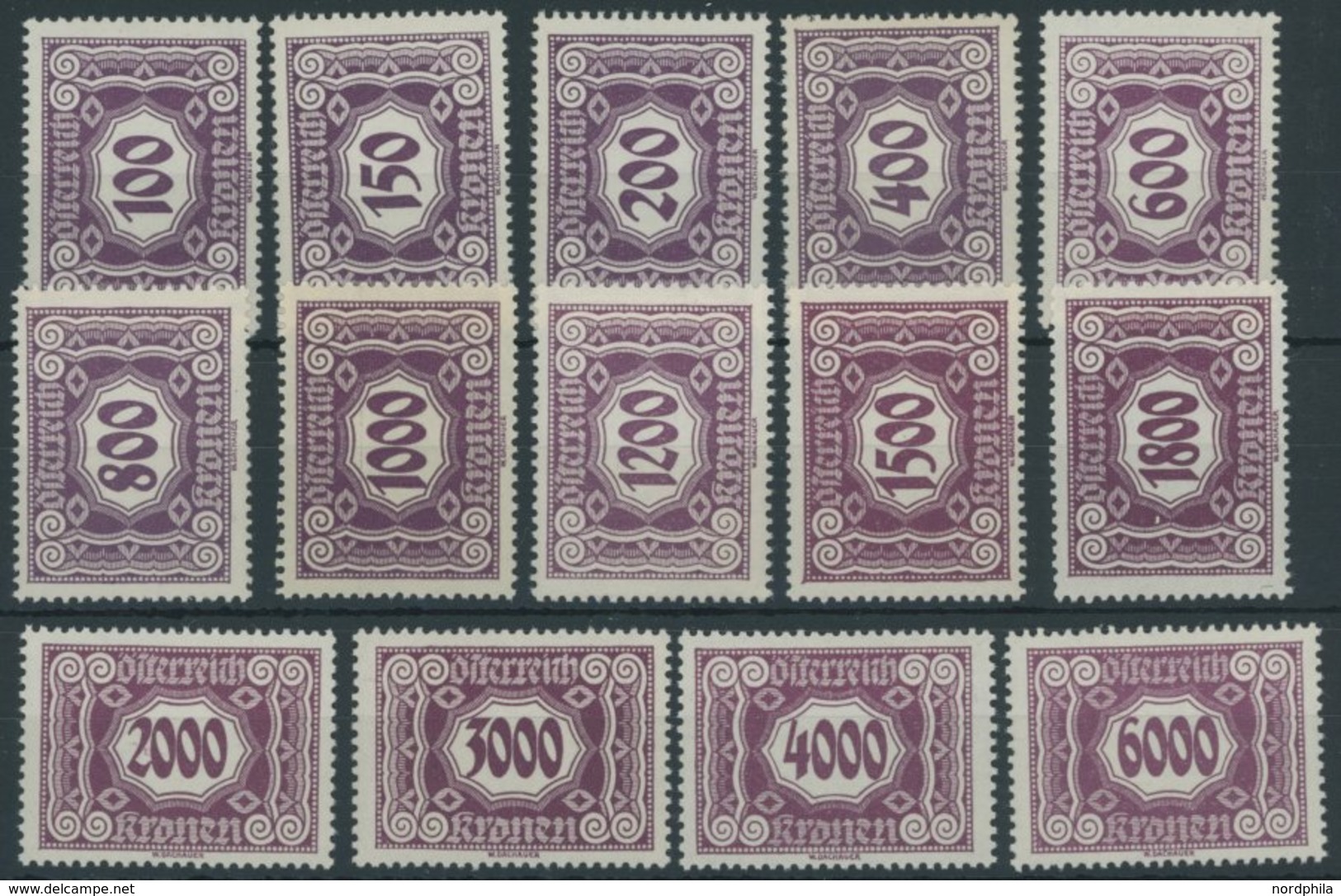 PORTOMARKEN P 118-31 **, 1922, 100 - 6000 Kr. Schwärzlichgraulila, Postfrischer Prachtsatz, Mi. 125.- - Segnatasse