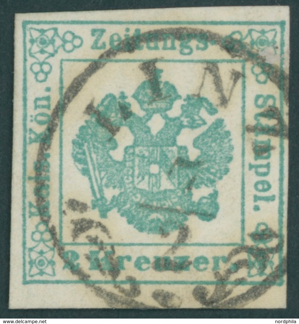 ZEITUNGSSTEMPELMARKEN 1Ia O, 1853, 2 Kr. Blaugrün, Type I, K1 LINZ, Pracht, Mi. 100.- - Giornali