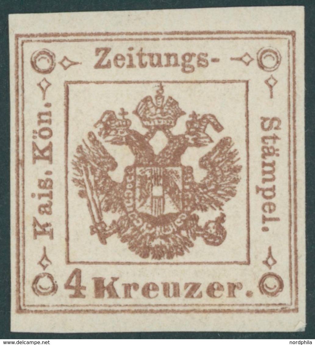 VERRECHNUNGSMARKEN Z 4 **, 1858, 4 Kr. Braun, Postfrisches Kabinettstück, R! U.a. Fotoattest Bazant - Giornali