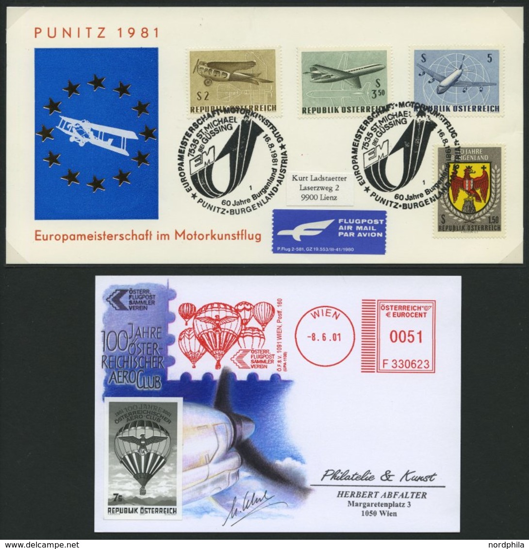 SONDERFLÜGE 1975-2001, 6 Verschiedene Belege Mit Sonderstempeln Zum Thema Sportflugzeuge, Leichtflugzeuge, Pracht - Other & Unclassified