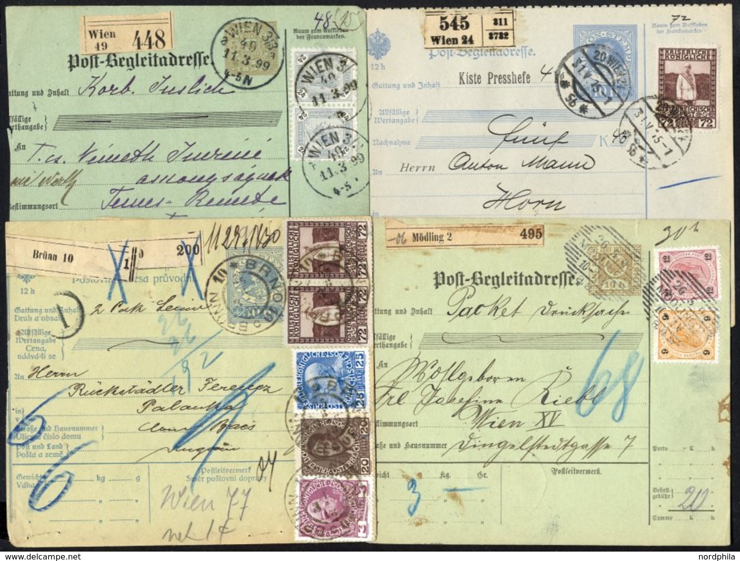 GANZSACHEN 1899-1915, 6 Verschiedene Paketkarten, Alle Mit Zusatzfrankaturen, Feinst/Pracht - Autres & Non Classés