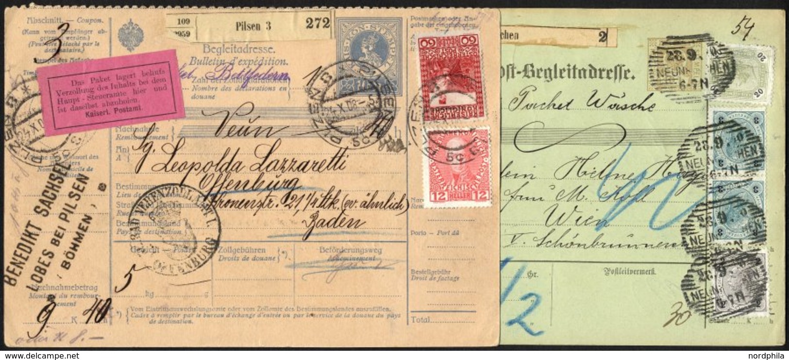 GANZSACHEN 1899-1915, 6 Verschiedene Paketkarten, Alle Mit Zusatzfrankaturen, Feinst/Pracht - Autres & Non Classés