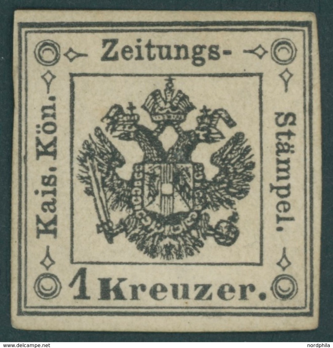 LOMBARDEI UND VENETIEN Z 1 *, Zeitungsstempelmarken: 1859, 1 Kr. Schwarz, Falzrest, Minimale Alterspatina, Pracht, Signi - Lombardije-Venetië