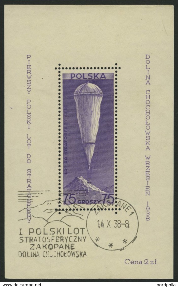 POLEN Bl. 6 O, 1938, Block Stratosphärenflug, Sonderstempel, Feinst, Mi. 90.- - Otros & Sin Clasificación