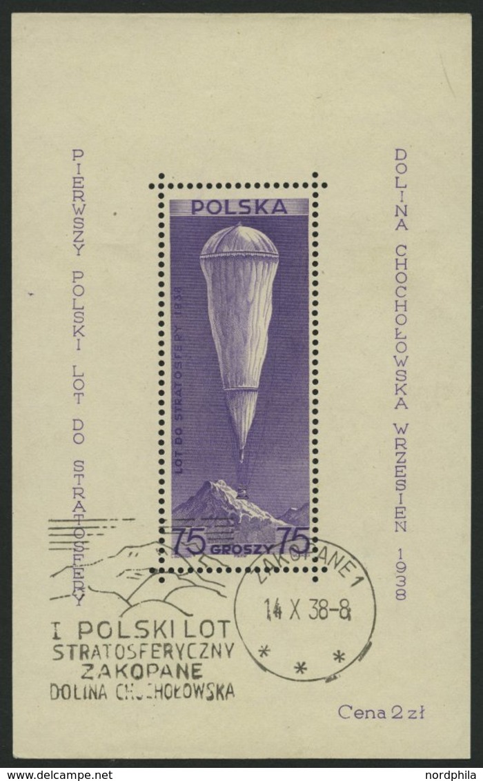 POLEN Bl. 6 O, 1938, Block Stratosphärenflug, Sonderstempel, Feinst, Mi. 90.- - Autres & Non Classés