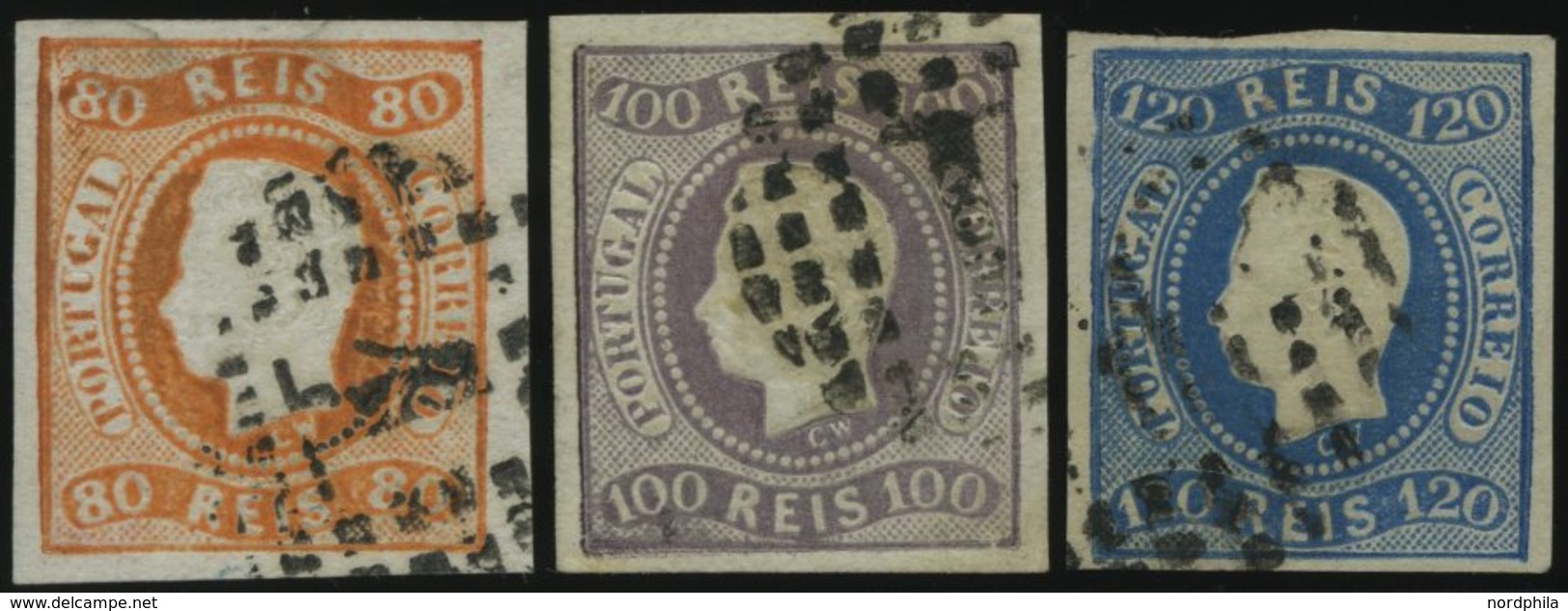 PORTUGAL 22-24 O, 1866/7, 80 - 120 R. Wertbänder In Geschweifter Form, Ungezähnt, 3 Prachtwerte, Mi. 340.- - Used Stamps