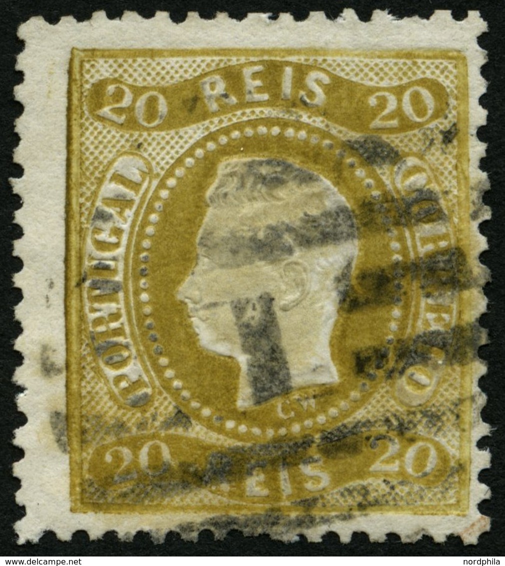 PORTUGAL 27 O, 1869, 20 R. Olivbraun, Nummernstempel 1, üblich Gezähnt Pracht, Mi. 150.- - Usati