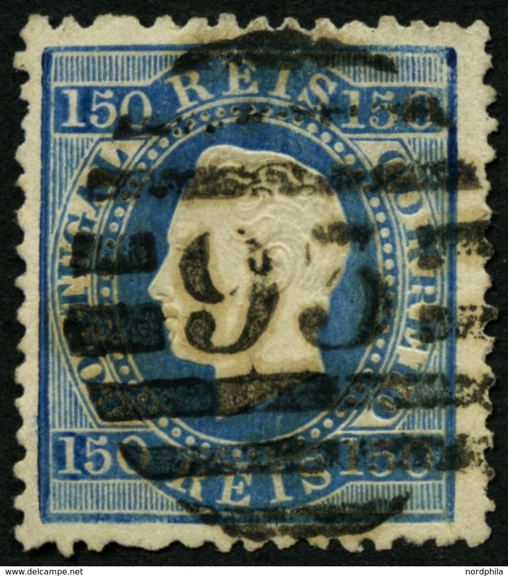 PORTUGAL 43xB O, 1876, 150 R. Mattblau, Gezähnt 121/2, Zentrischer Nummernstempel 93, üblich Gezähnt Pracht, Mi. 160.- - Usado