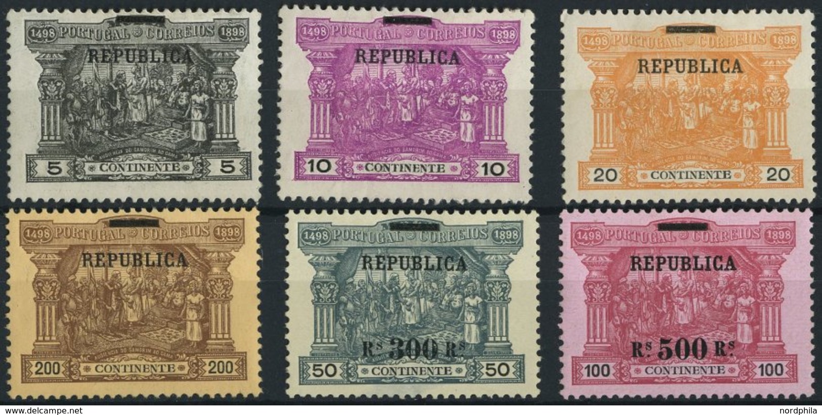 PORTUGAL 190-95 *, 1911, REPUBLICA, Falzreste, Nr. 194 Dünn, Sonst Prachtsatz, Mi. 320.- - Usati