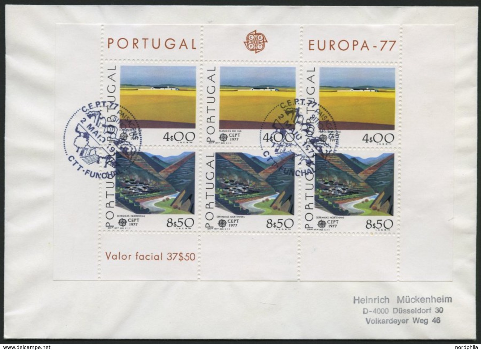 PORTUGAL Bl. 20 BRIEF, 1977, Block Landschaften Auf FDC, Pracht, Mi. 90.- - Oblitérés