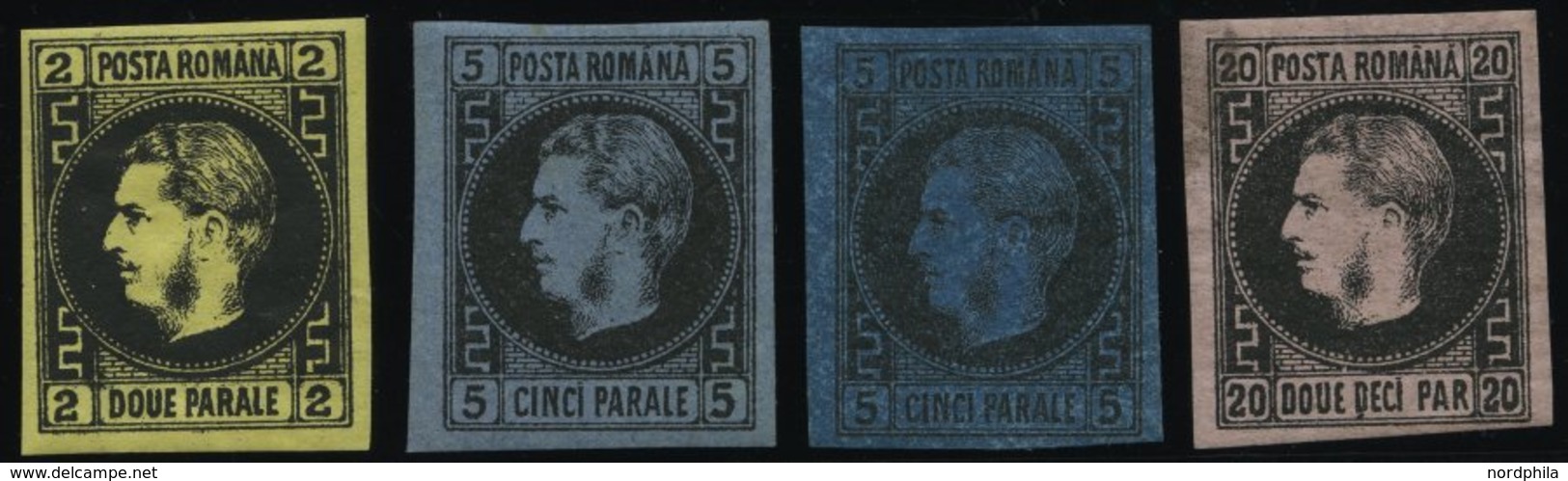 RUMÄNIEN 14-16ya,b *, 1866, Karl I. Im Perlenkreis, Dünnes Papier, Falzrest, 4 Prachtwerte, Mi. 220.- - Other & Unclassified