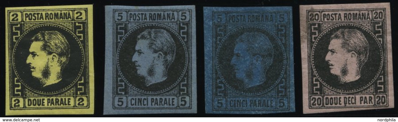 RUMÄNIEN 14-16ya,b *, 1866, Karl I. Im Perlenkreis, Dünnes Papier, Falzrest, 4 Prachtwerte, Mi. 220.- - Altri & Non Classificati