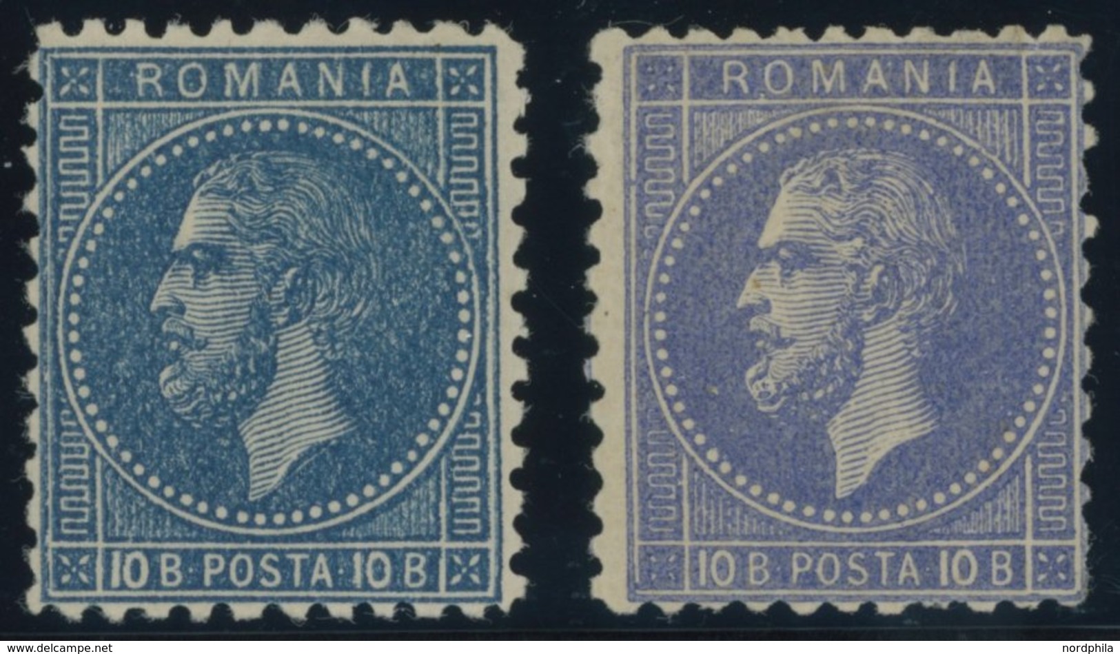 RUMÄNIEN 45a,c *, 1877, 10 B. Blau Auf Gelblich Und Ultramarin Auf Gelblich, Gezähnt L 111/2, Falzrest, 2 Prachtwerte, M - Altri & Non Classificati