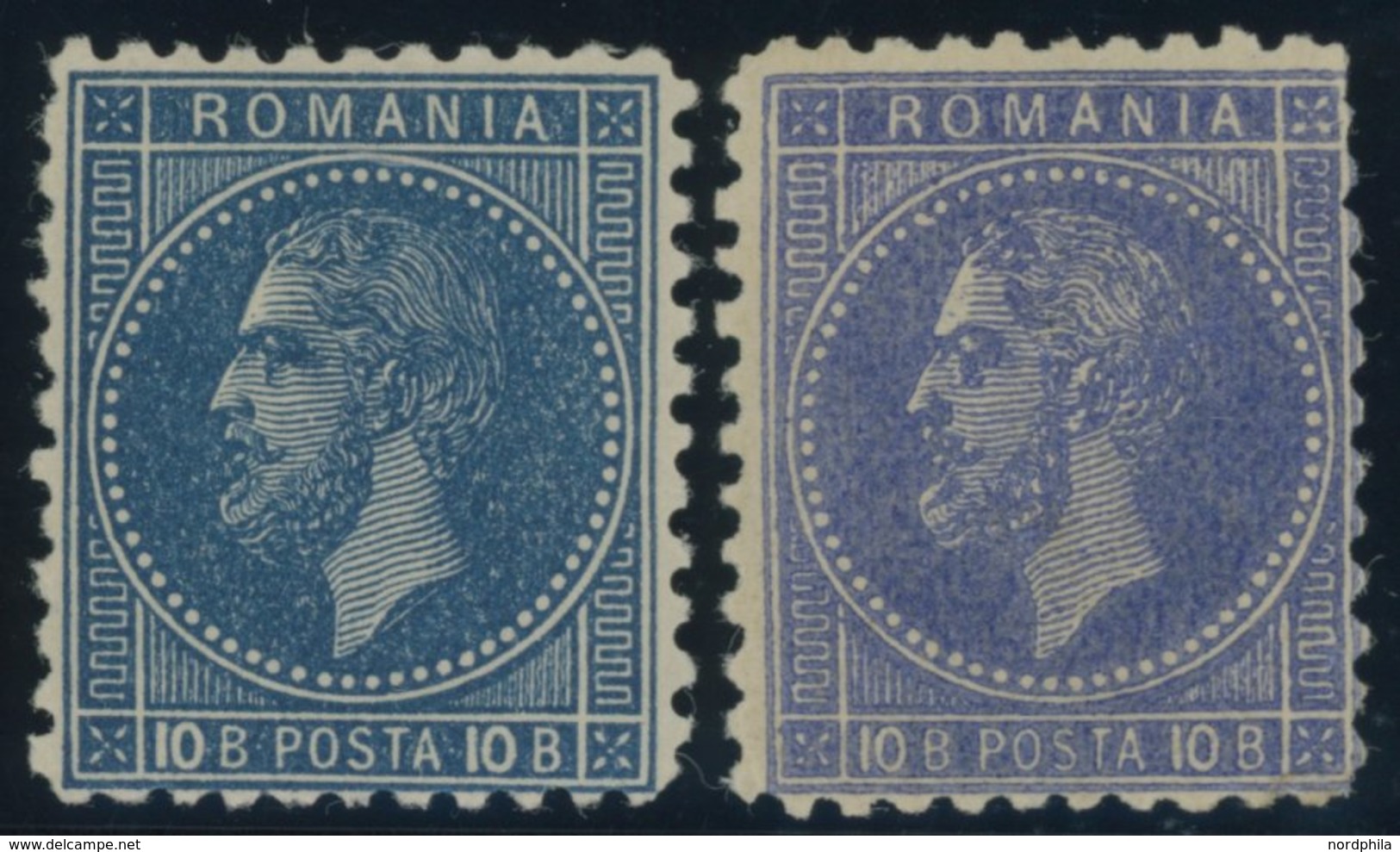 RUMÄNIEN 45a,c *, 1877, 10 B. Blau Auf Gelblich Und Ultramarin Auf Gelblich, Gezähnt L 111/2, Falzrest, üblich Gezähnt P - Other & Unclassified
