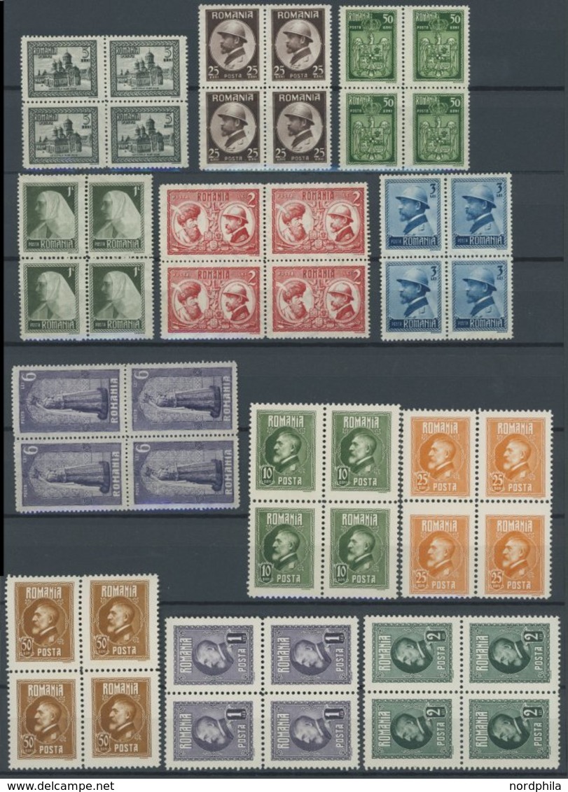 RUMÄNIEN 286-302 VB **, 1922/26, Königskrönung Und 60. Geburtstag In Postfrischen Viererblocks, 2 Prachtsätze, Mi. 140.- - Otros & Sin Clasificación