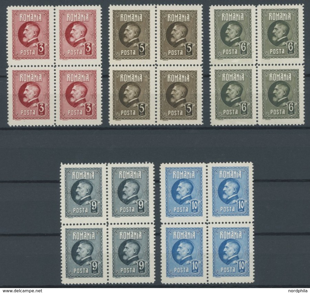 RUMÄNIEN 286-302 VB **, 1922/26, Königskrönung Und 60. Geburtstag In Postfrischen Viererblocks, 2 Prachtsätze, Mi. 140.- - Otros & Sin Clasificación