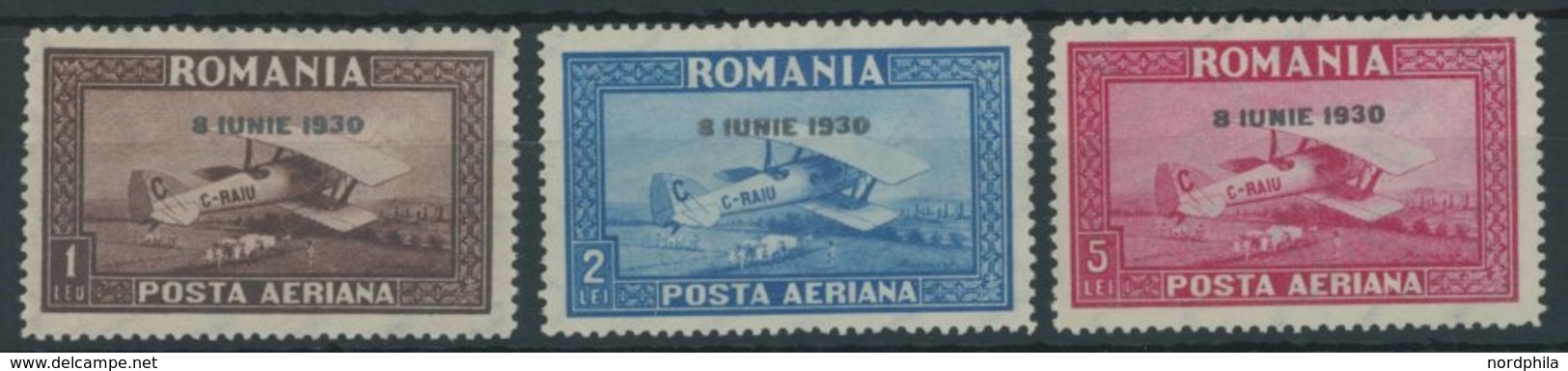 RUMÄNIEN 372-74X **, 1930, Flugpost, Stehendes Wz., 5 L. Kleine Haftstellen Sonst Postfrischer Prachtsatz, Mi. 500.- - Autres & Non Classés