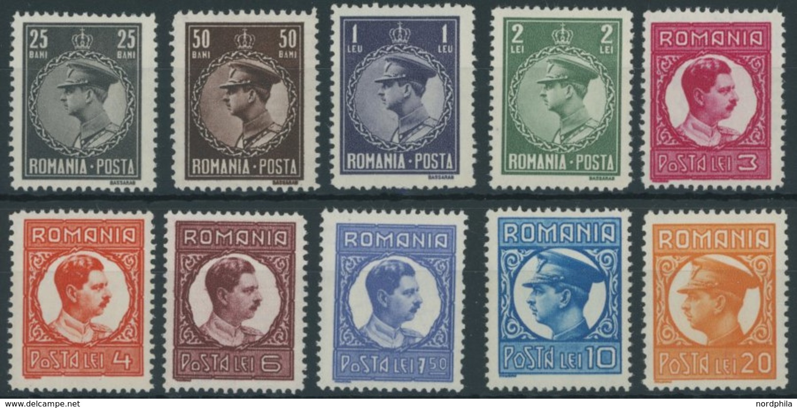 RUMÄNIEN 425-34 **, 1931/2, König Karl II, Wz. 7, Postfrischer Prachtsatz, Mi. 550.- - Autres & Non Classés