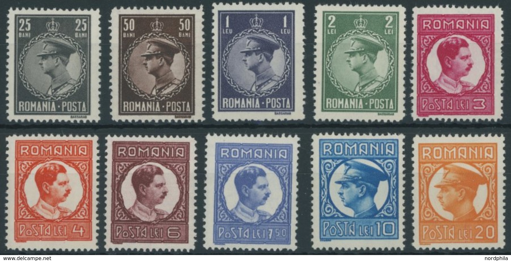 RUMÄNIEN 425-34 **, 1931/2, König Karl II, Wz. 7, Postfrischer Prachtsatz, Mi. 550.- - Altri & Non Classificati